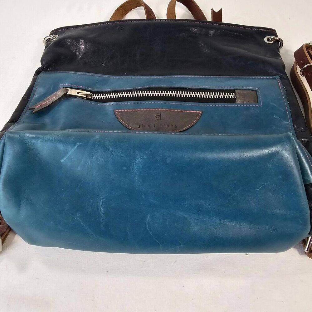 Alexis Drake Shoulder Bag Backpack 2 Tone Blue Leather Designer Handbag 13" - Picture 7 of 15